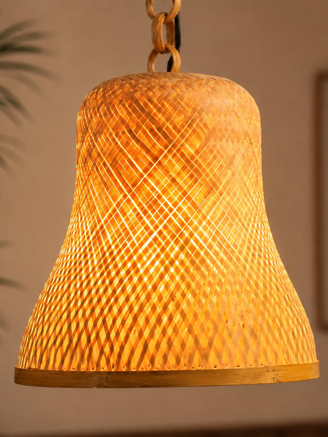 Handwoven Bamboo Bell-Shaped Pendant Light - Natural