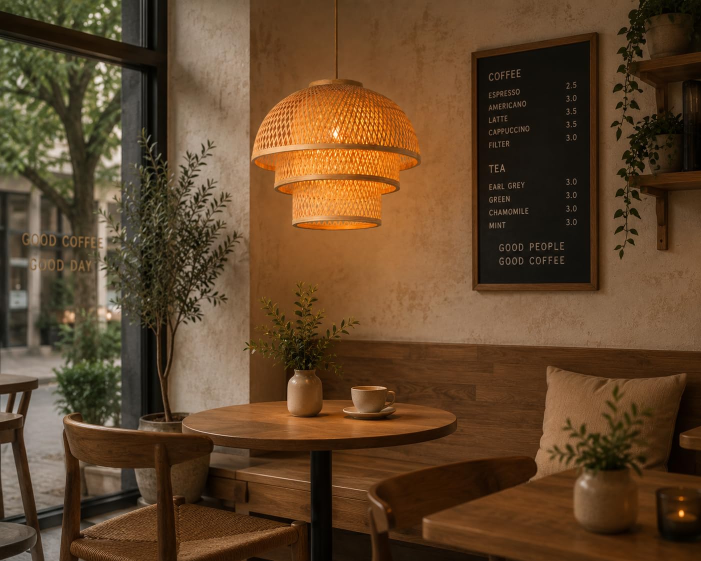 Hanging Natural Bamboo Woven Pendant Light - 3-Tier