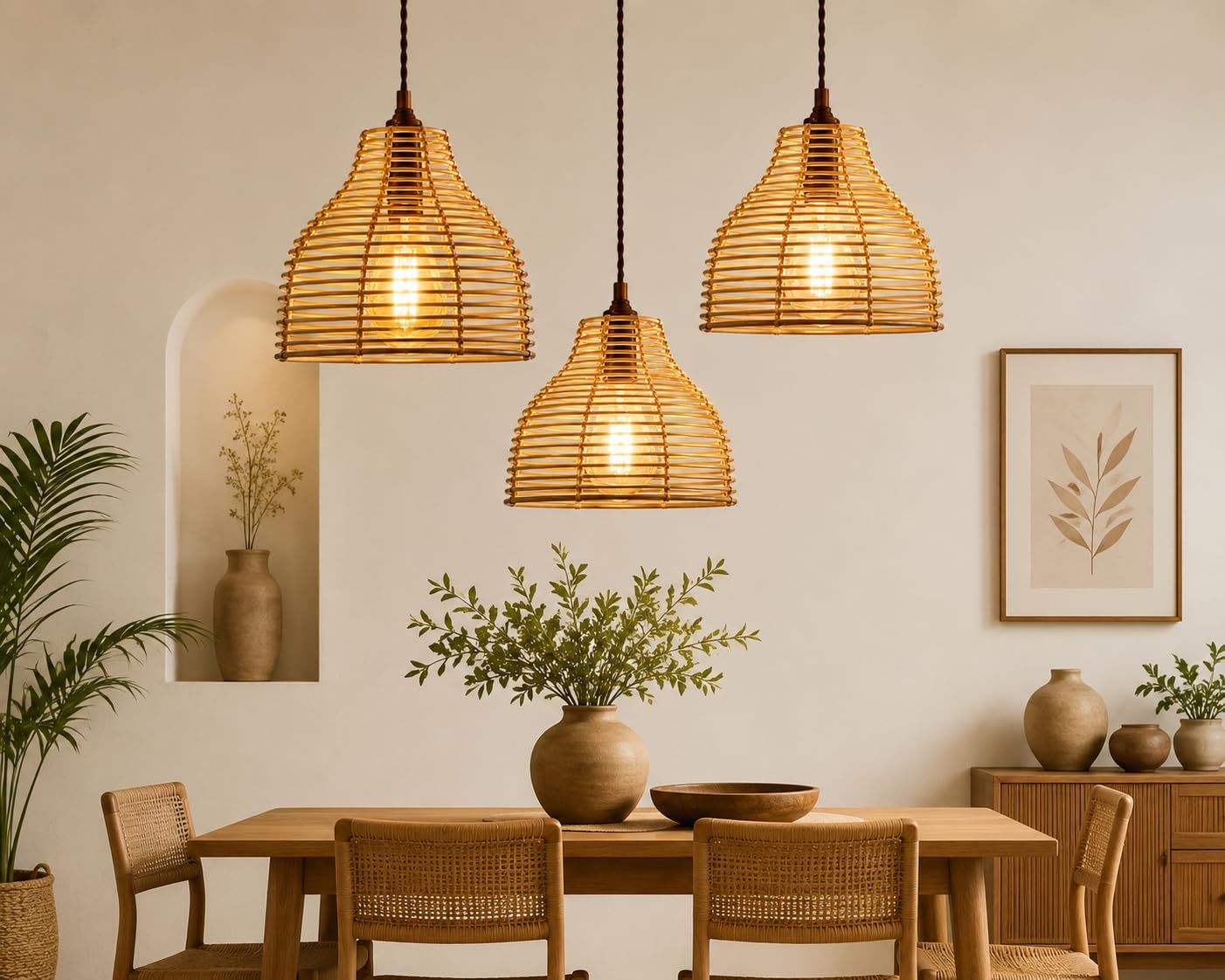 Rattan Pendant Light - Woven Cage Hanging Lamp