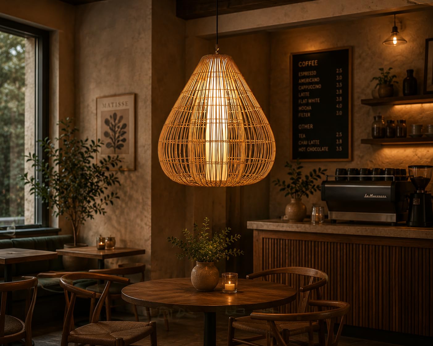 Hanging Natural Rattan Pendant Light - Teardrop Shape