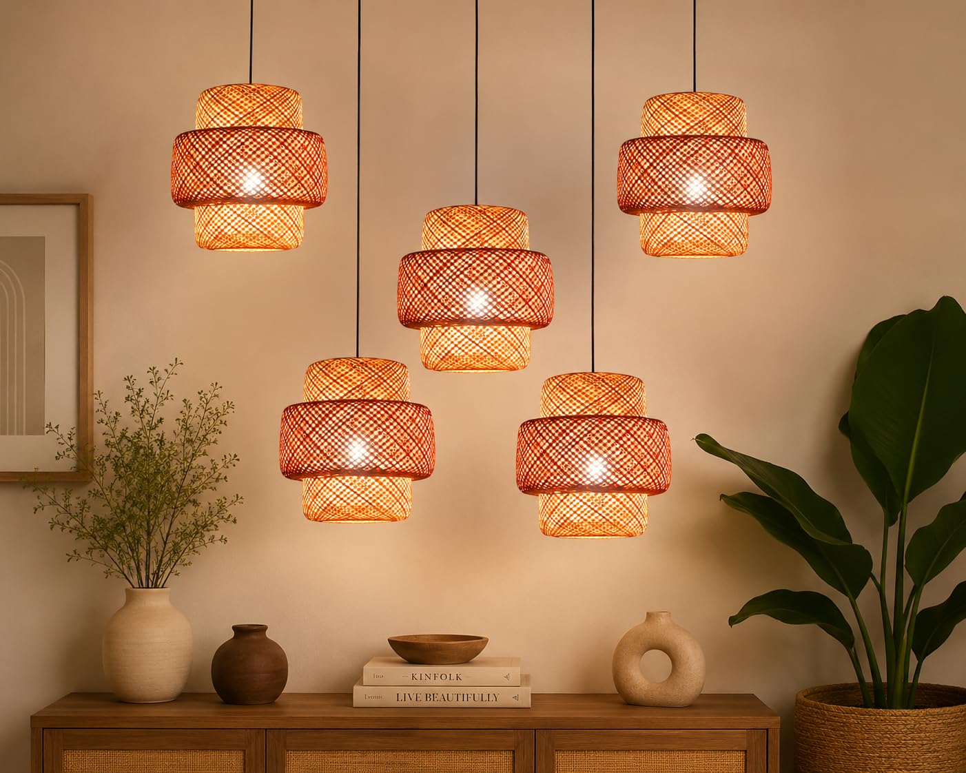 Woven Bamboo Pendant Light - Boho