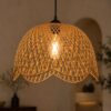 Hanging Natural Woven Rattan Pendant Light - Dome Shape with Scalloped