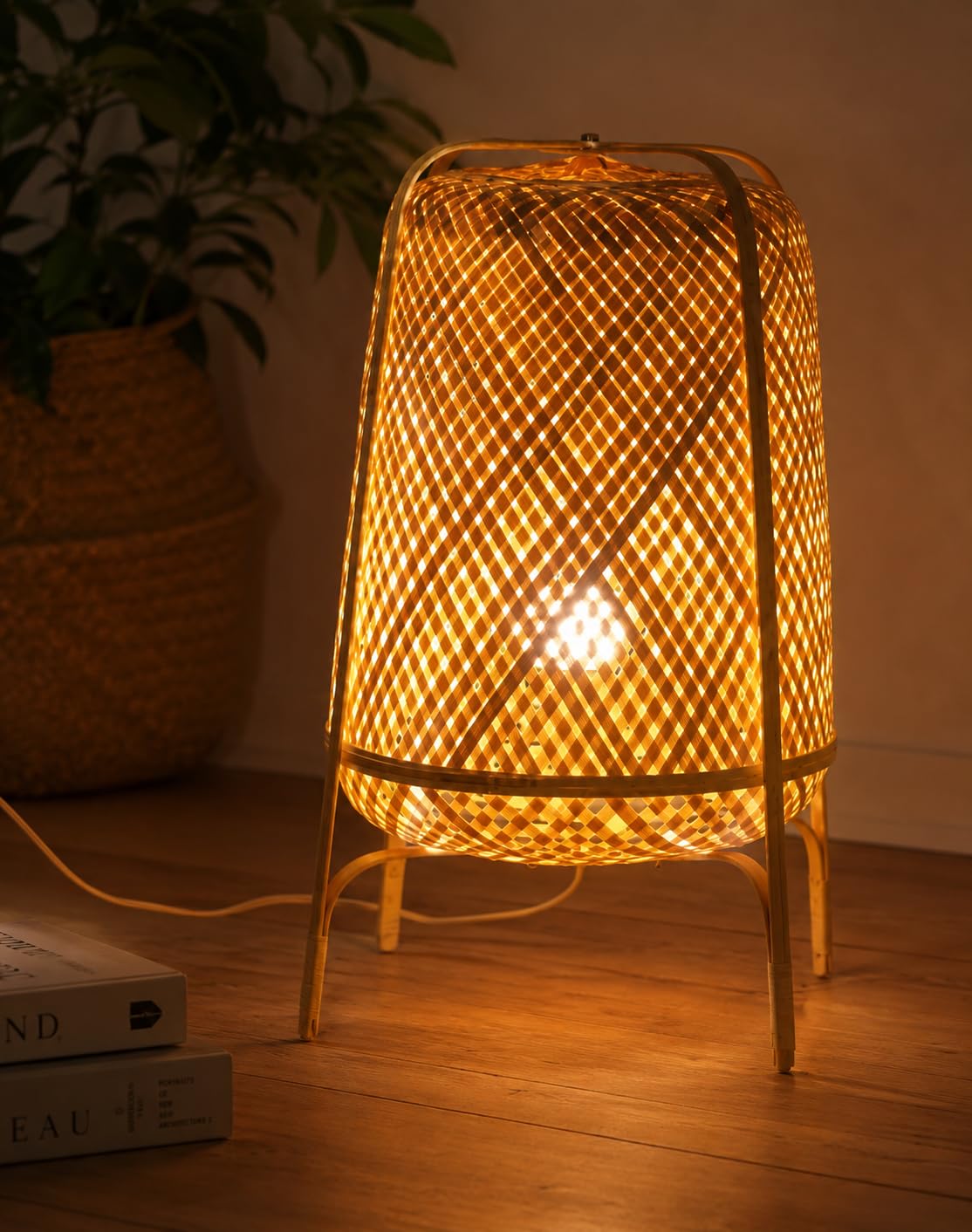 Woven Bamboo Table Light - Natural Rattan Weave