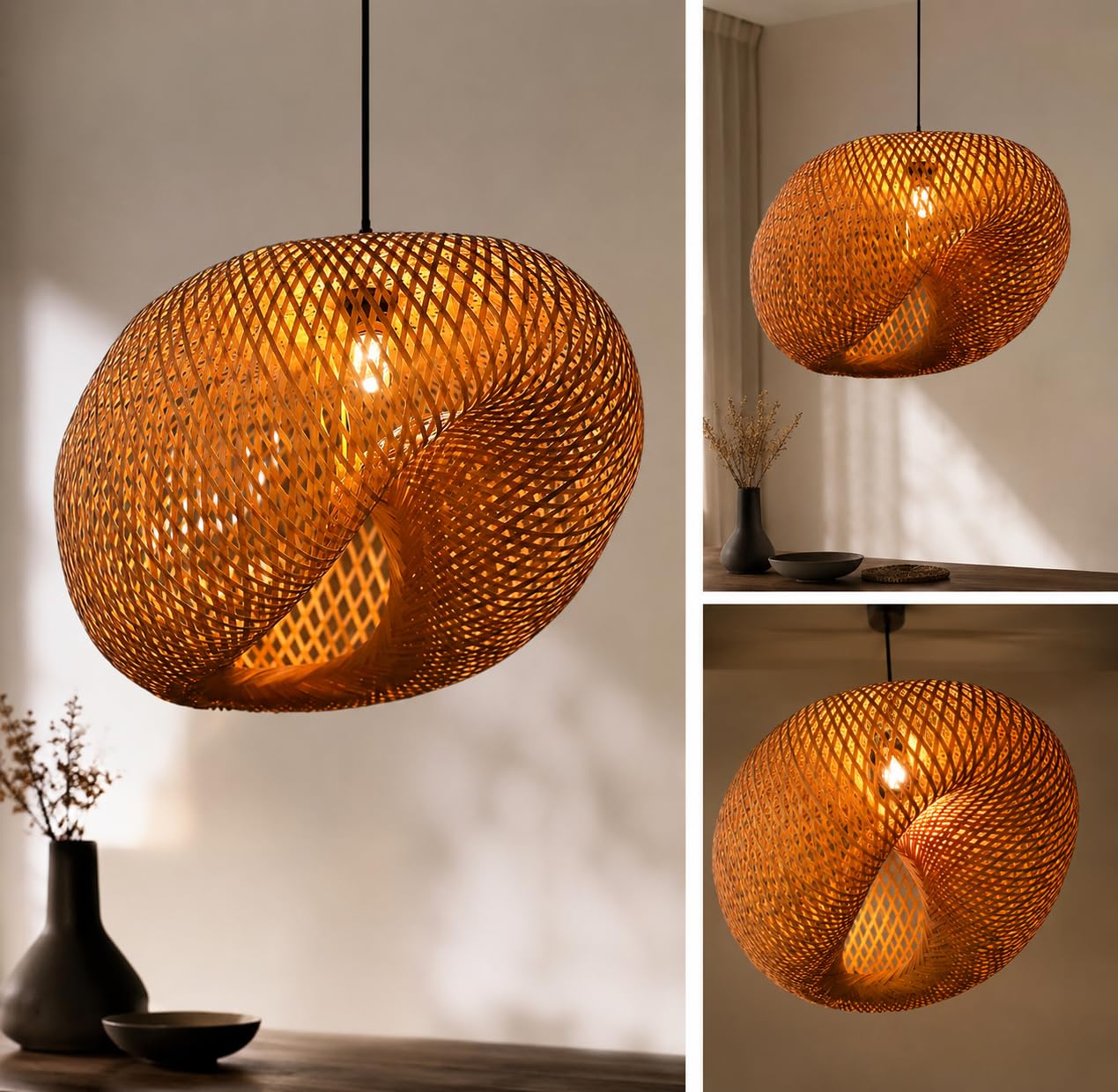 Rattan Look Hanging Light - Woven Pendant Light