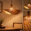 Bamboo Pendant Light Handwoven Fan Shape - Natural Beige