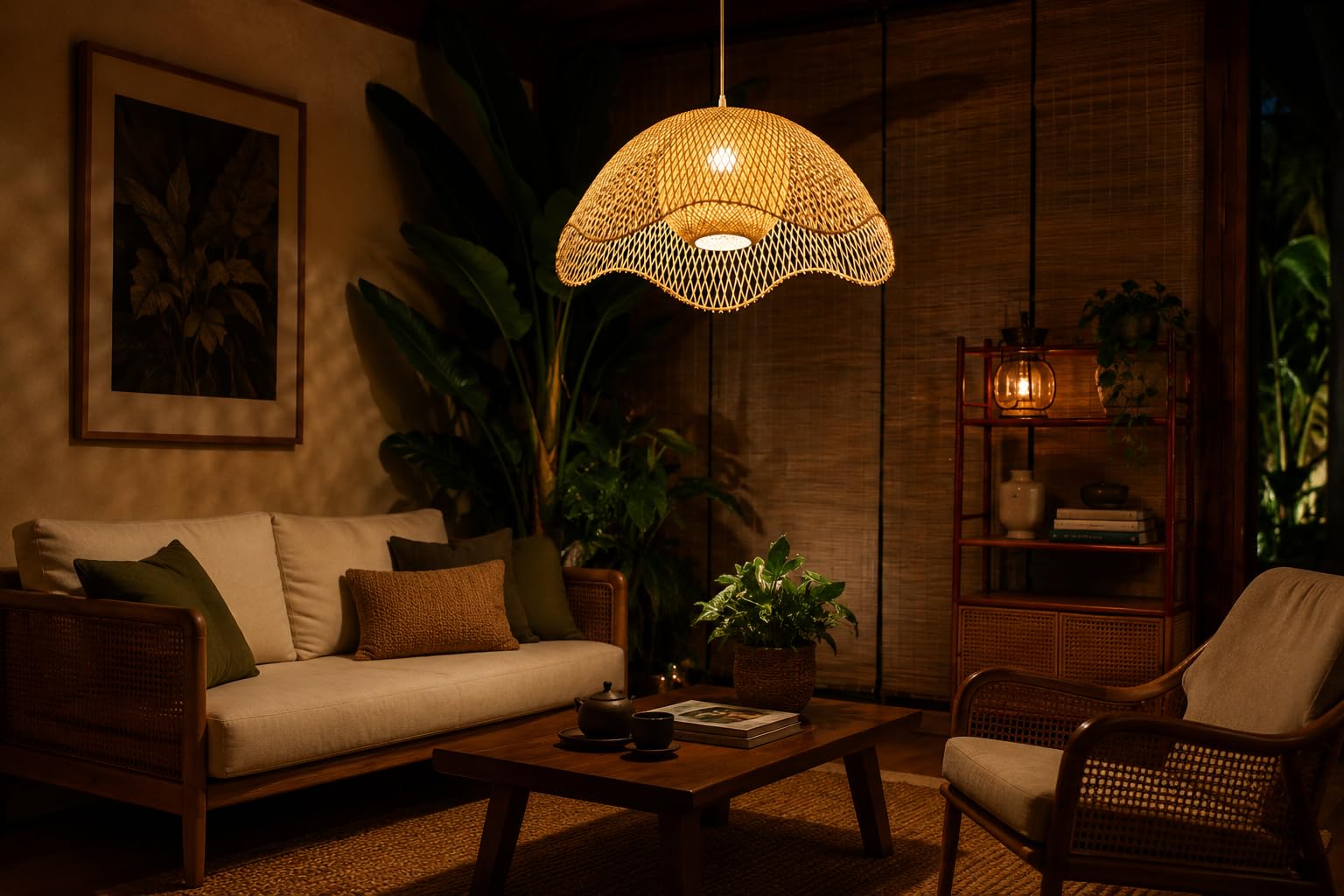 Handwoven Rattan Pendant Light - Bell Shape