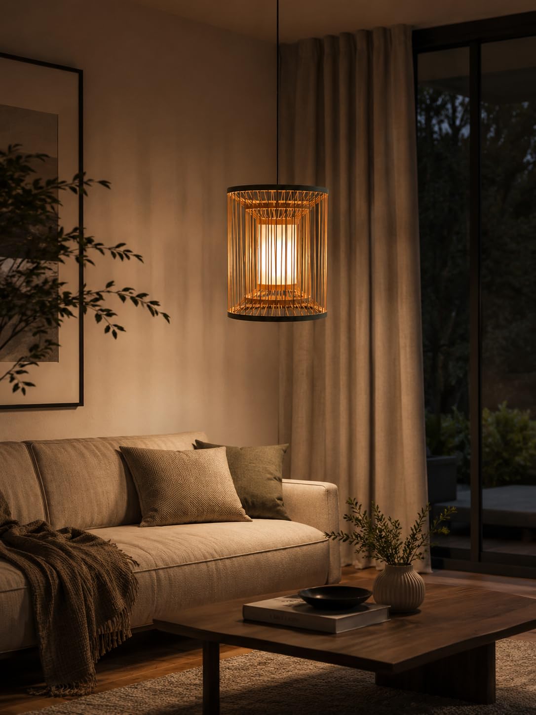 Bamboo Cage Pendant Light - Cylindrical