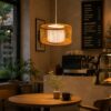 Hanging Natural Bamboo Pendant Light - Drum Shape
