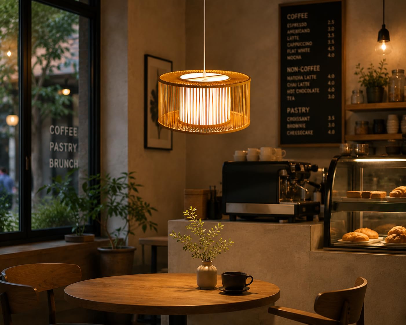 Hanging Natural Bamboo Pendant Light - Drum Shape