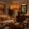 Woven Bamboo Pendant Light - Boho Dome Hanging Light Shade