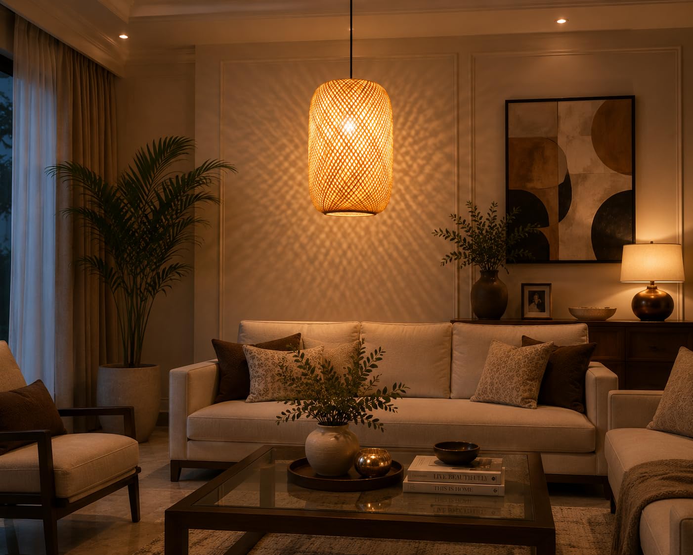 Woven Bamboo Pendant Light - Natural
