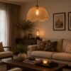 Hanging Natural Woven Rattan Pendant Light - Dome Shape with Scalloped