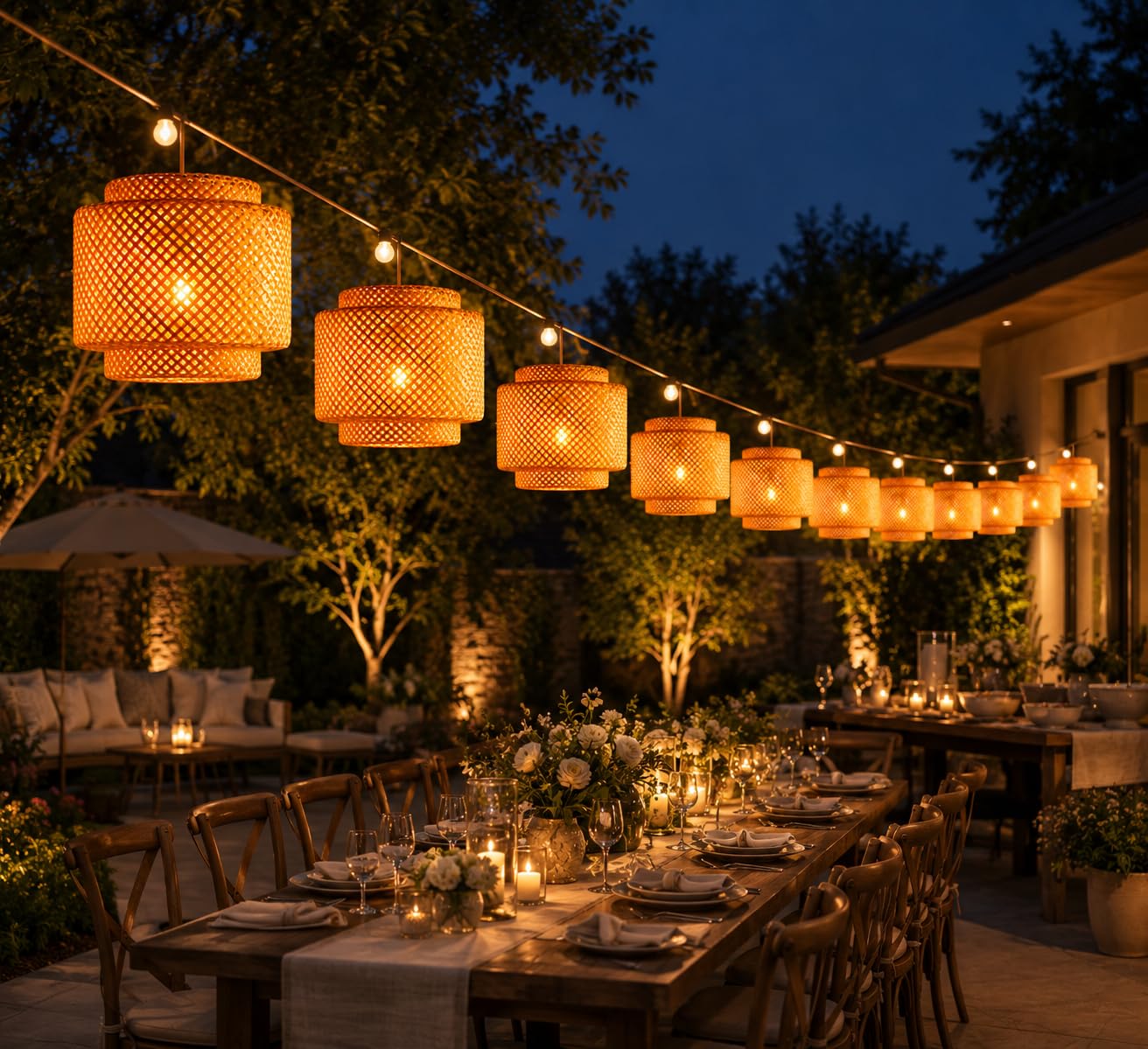 Three Stage Woven Pendant Light - Natural