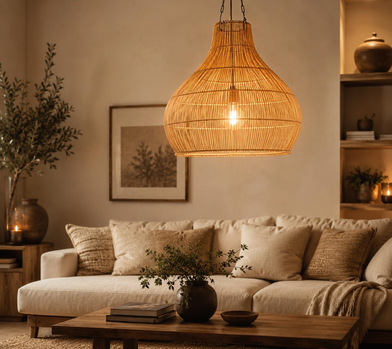 Rattan look Pendant Lamp Shade - Natural Rattan