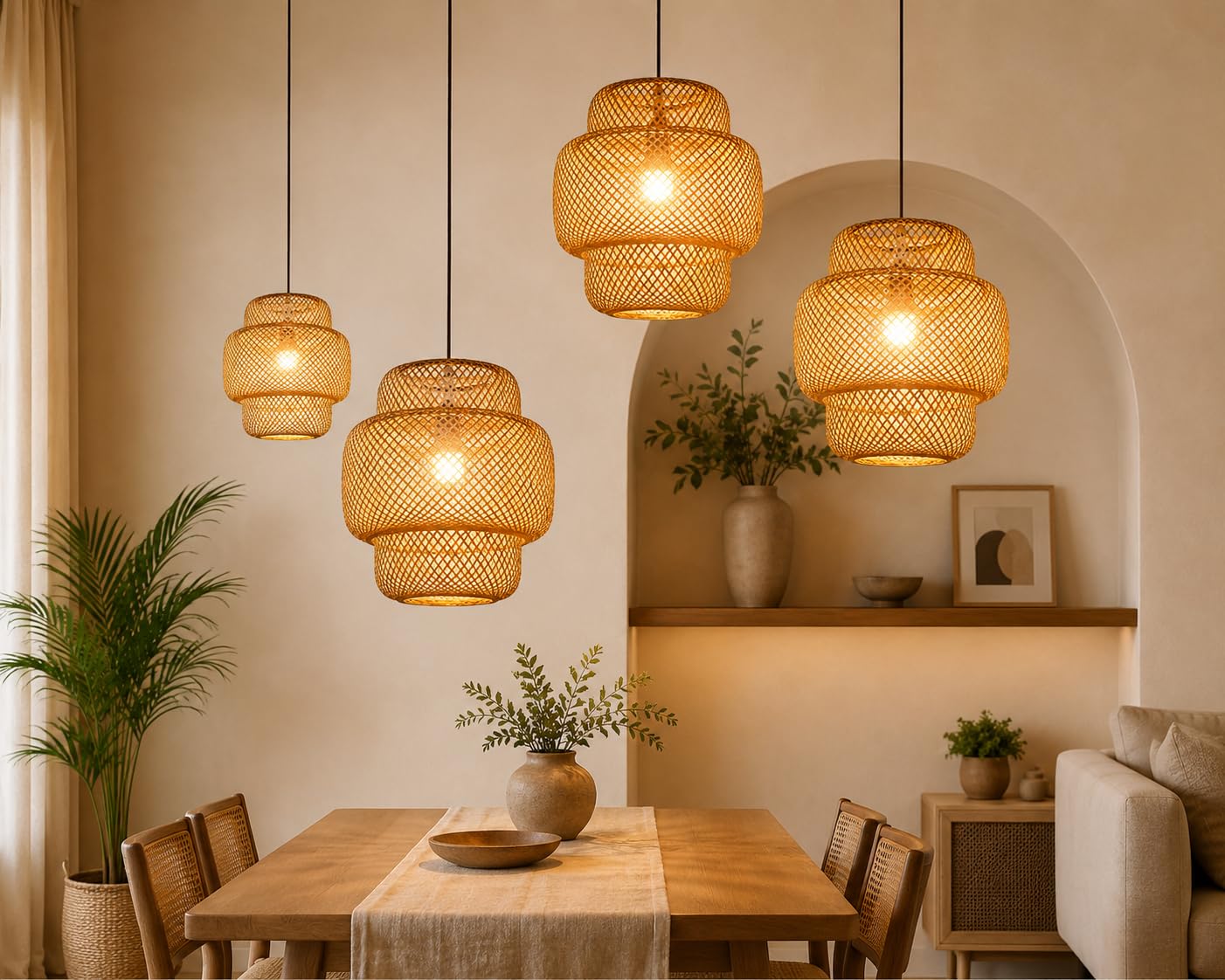 Handwoven Bamboo Pendant Light - Natural Wicker Rattan Ceiling Light
