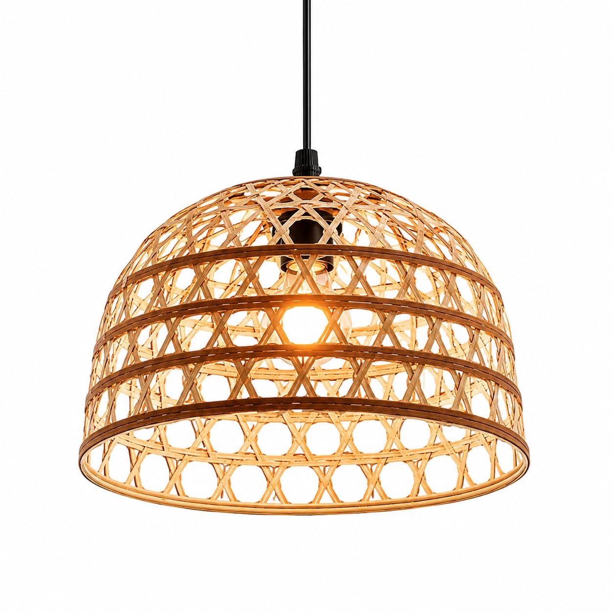 Woven Rattan Pendant Light - Dome Shape (8 inch Diameter)
