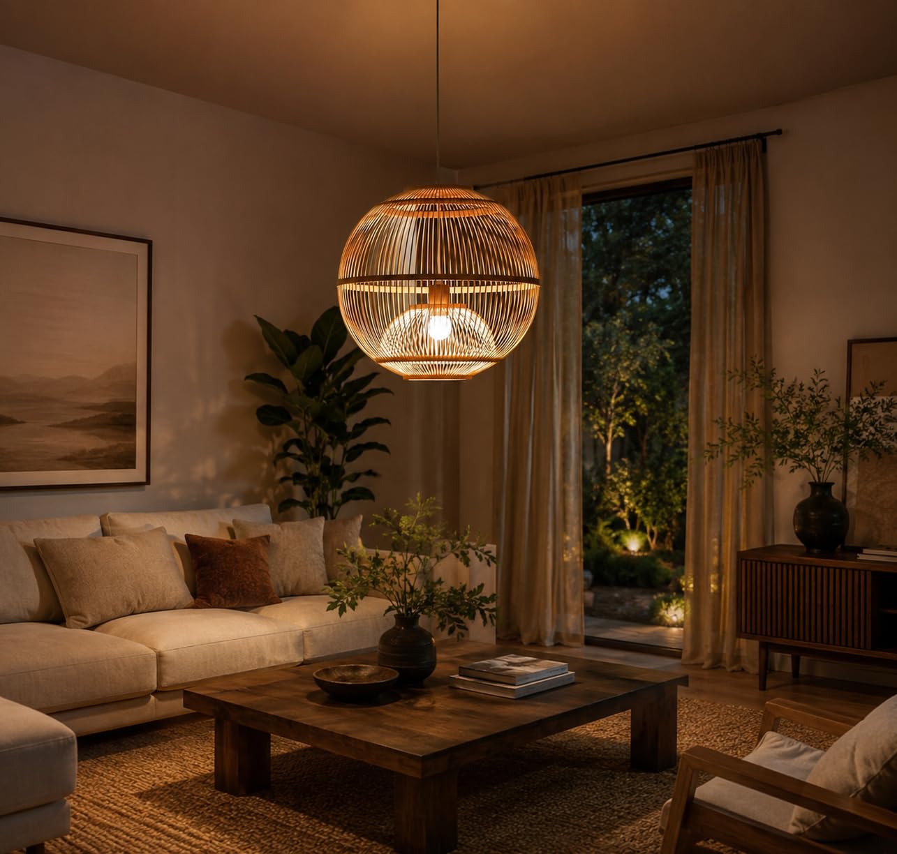 Rattan Look Globe Pendant Light - Boho