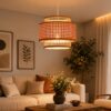 Hanging Natural Rattan Woven Pendant Light - Boho 3-Tier Drum Ceiling