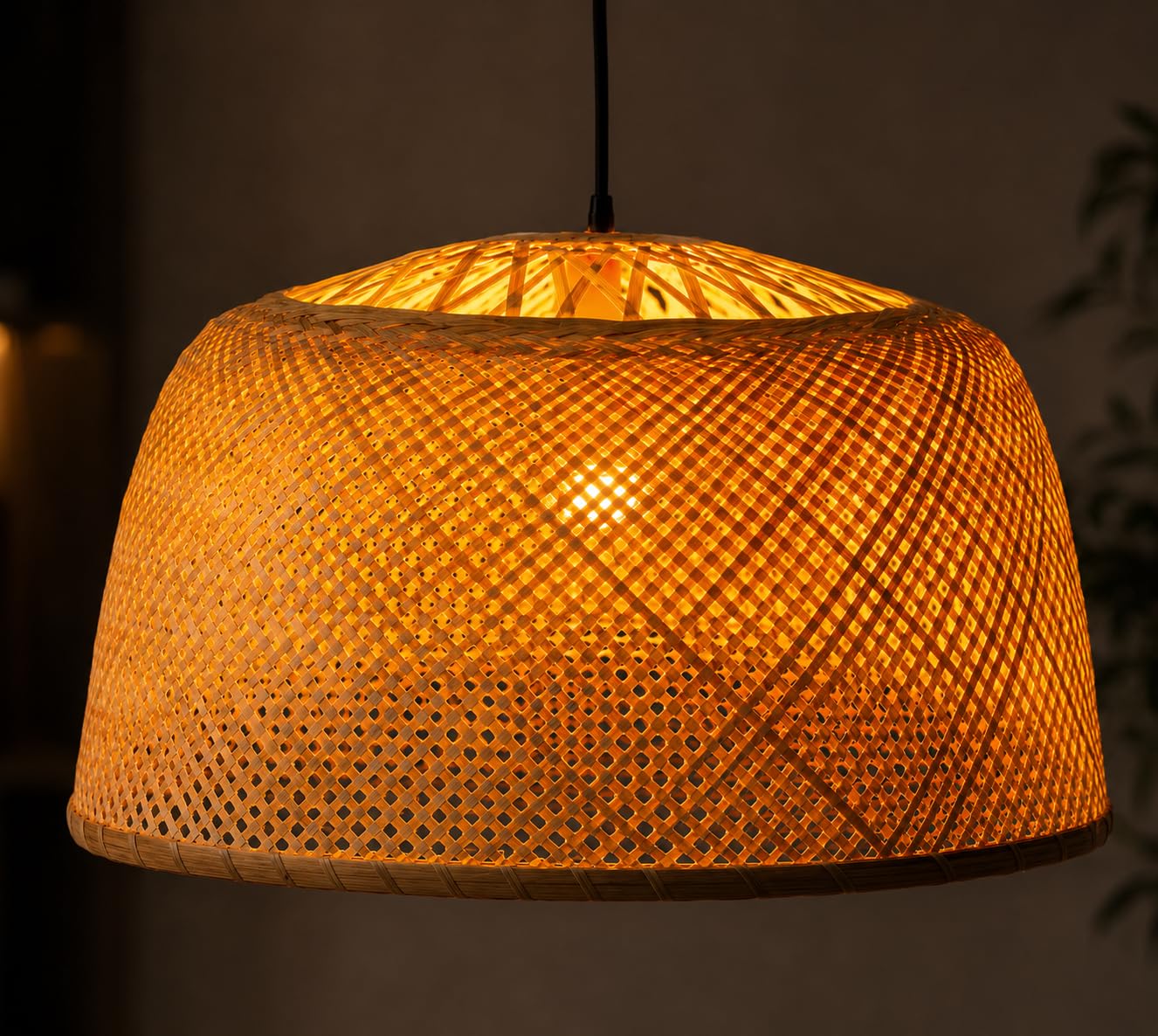 Woven Bamboo Pendant Light - Boho Dome Hanging Light Shade