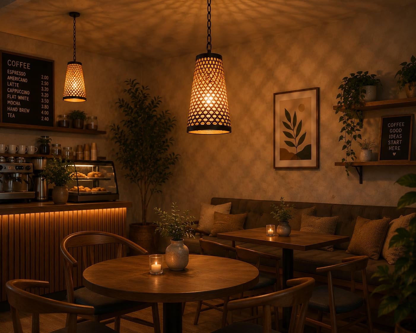Hanging Natural Woven Bamboo Pendant Light with Fittings
