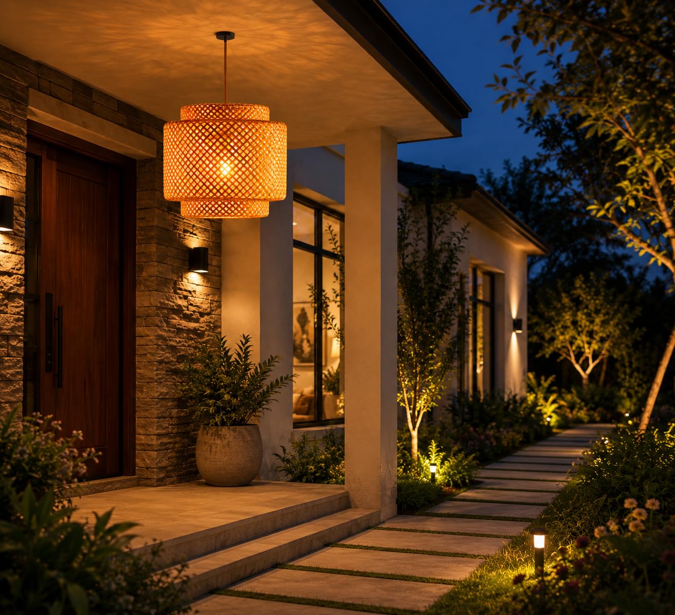 Three Stage Woven Pendant Light - Natural