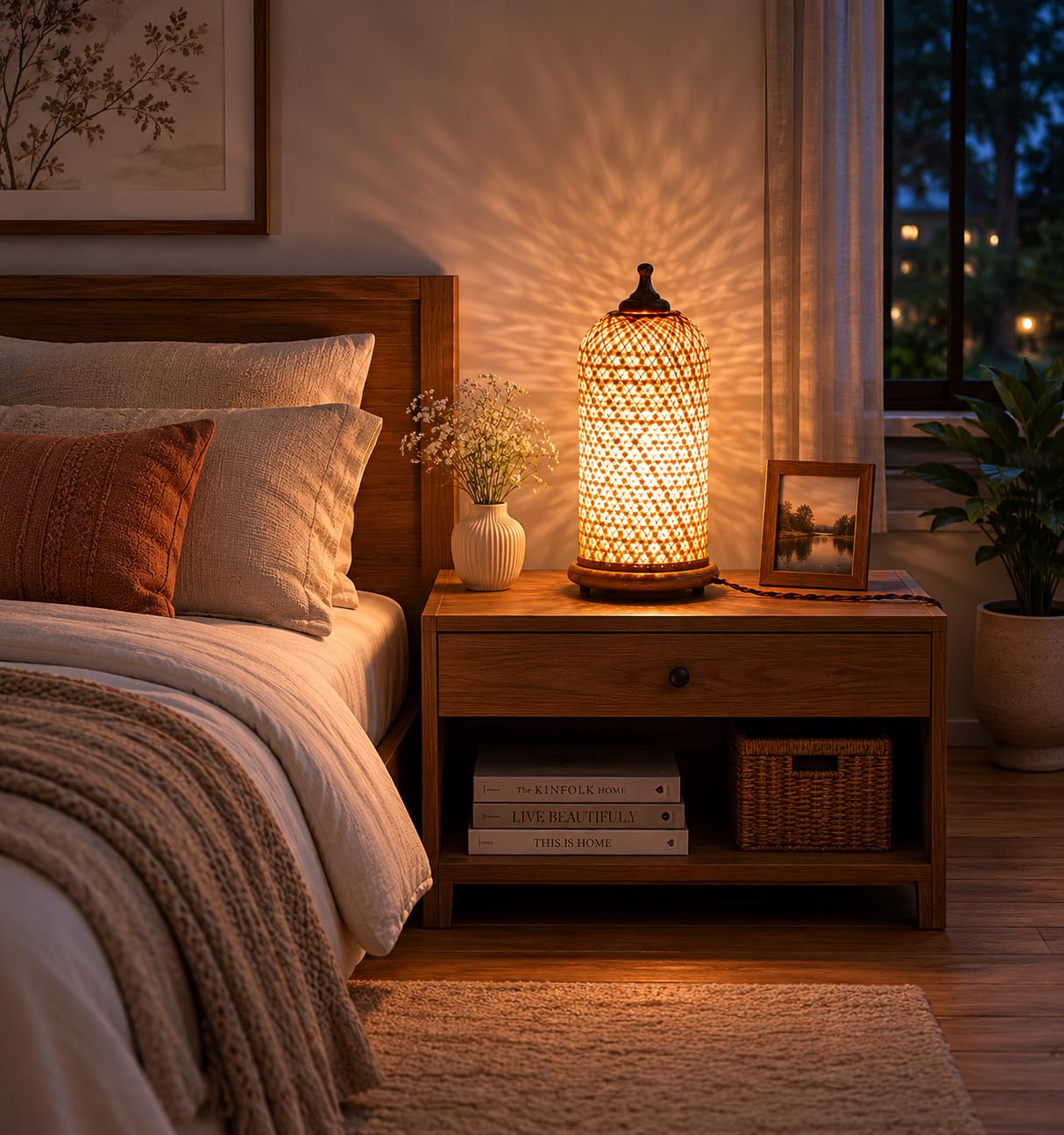 Handwoven Bamboo Table Lamp - Natural