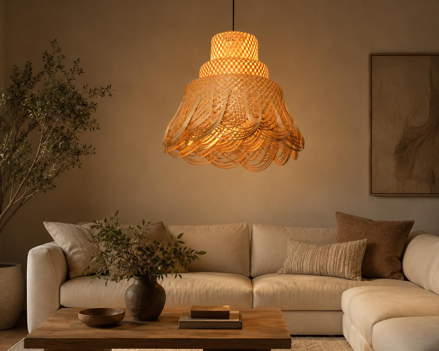 Handwoven Bamboo Pendant Light - Natural