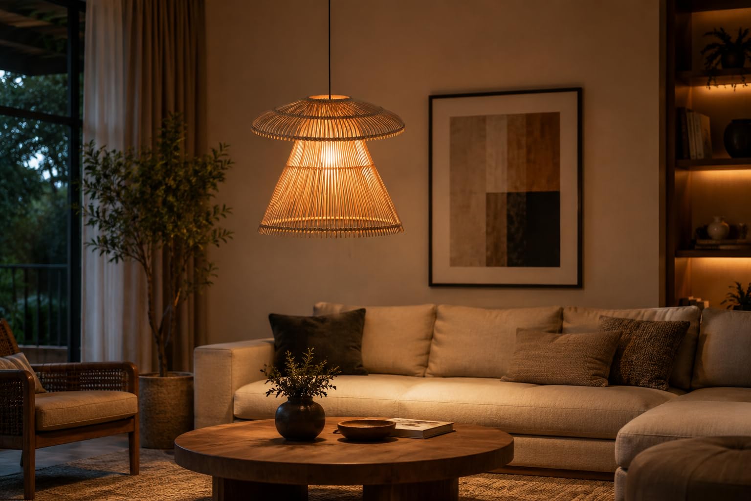Hanging Light - Natural Rattan