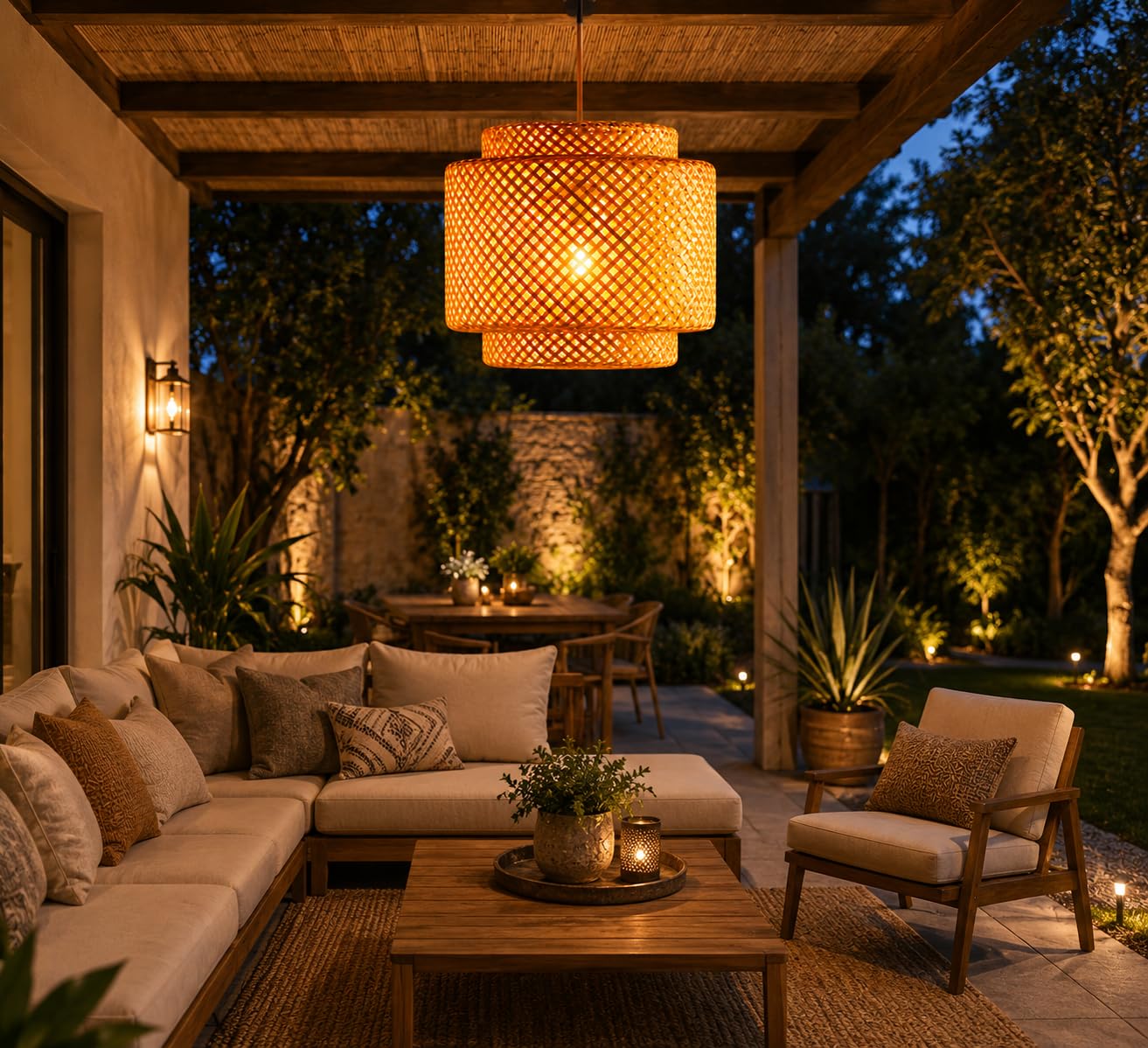 Three Stage Woven Pendant Light - Natural