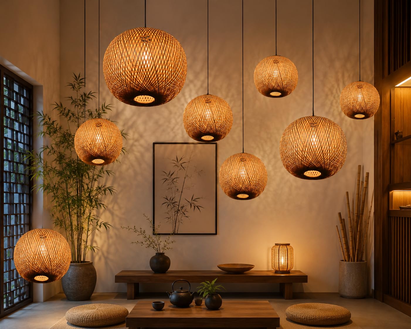 Handwoven Bamboo Globe Pendant Light - Natural Beige