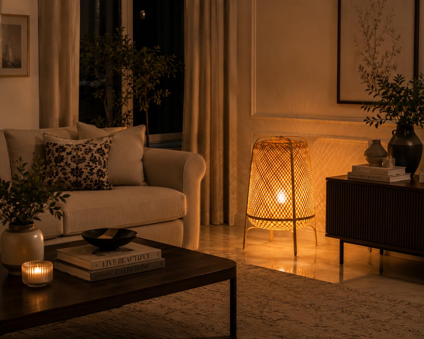Woven Bamboo Table Light - Natural Rattan Weave