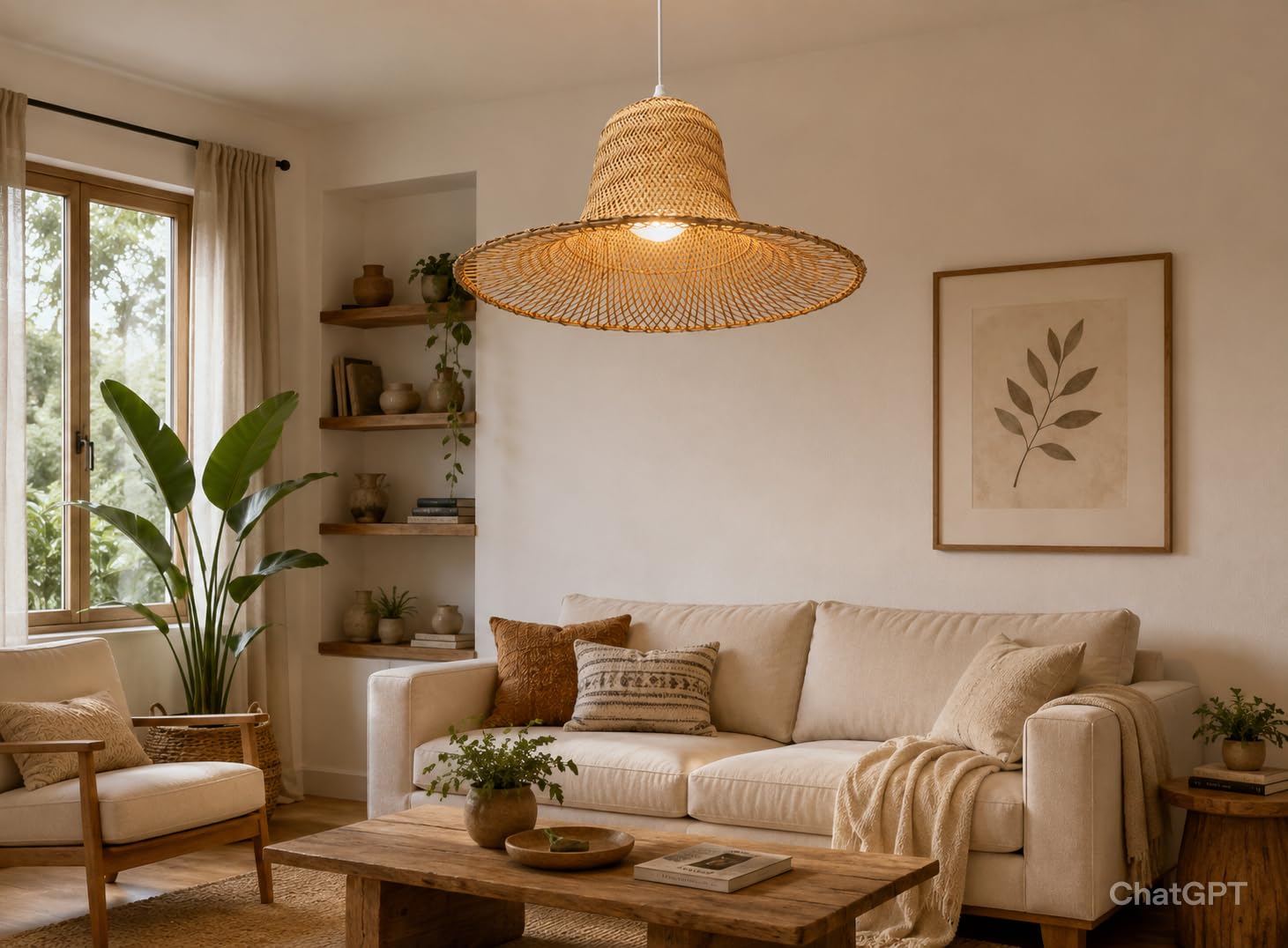 Woven Rattan Pendant Light - Boho