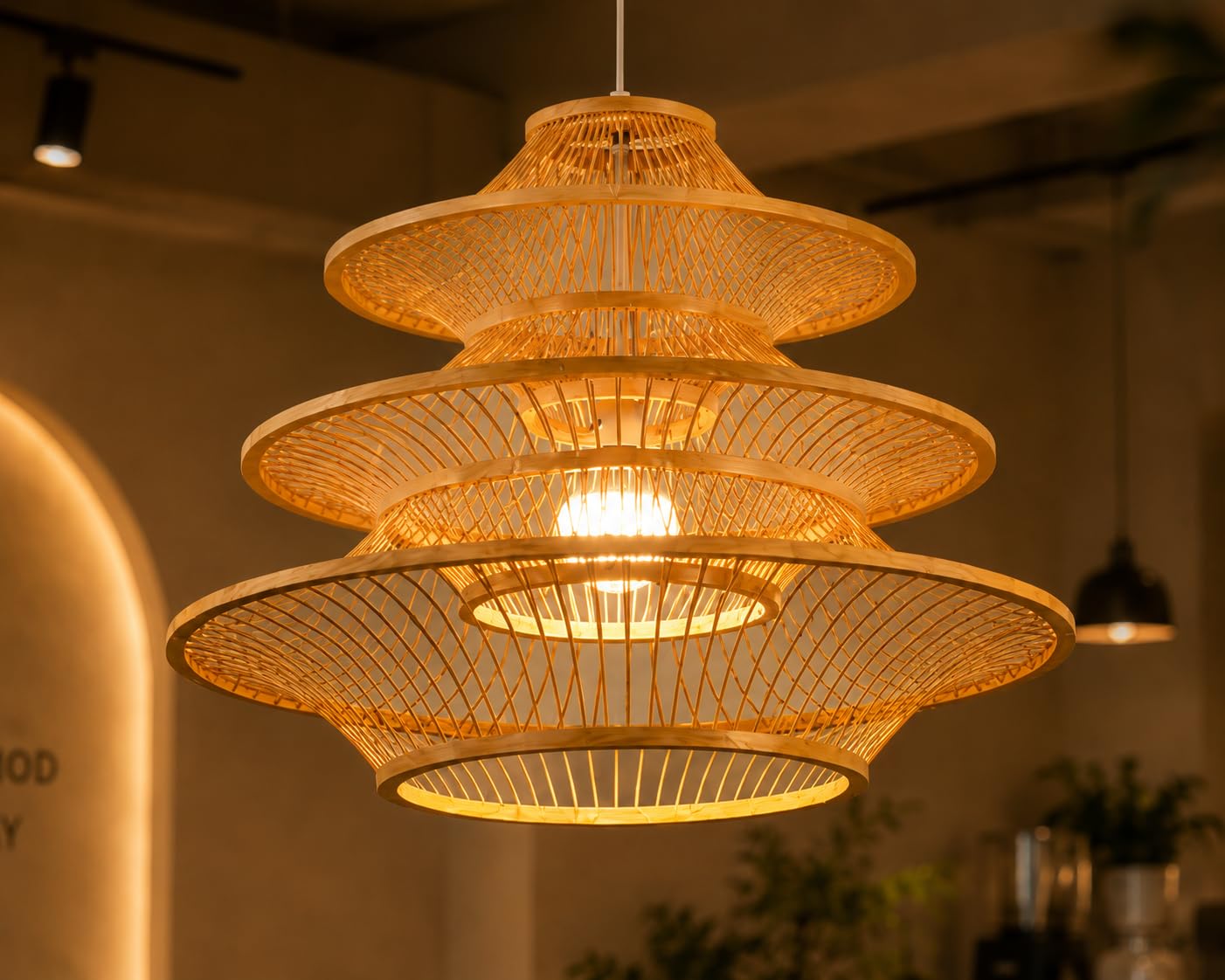 Handwoven Bamboo Pendant Light - Multi-Tier Wicker Hanging Light
