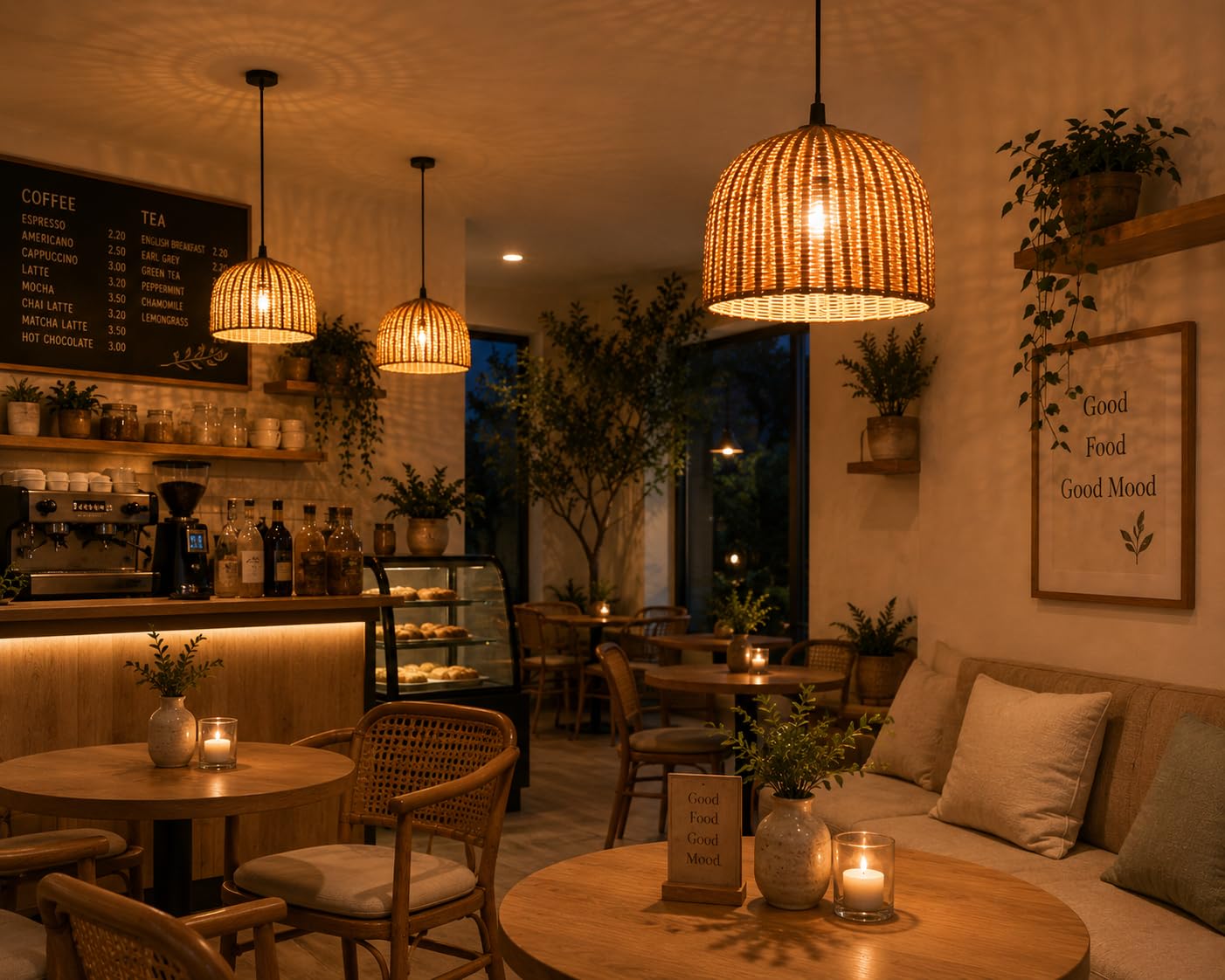Hanging Natural Rattan Pendant Light - Dome Shape