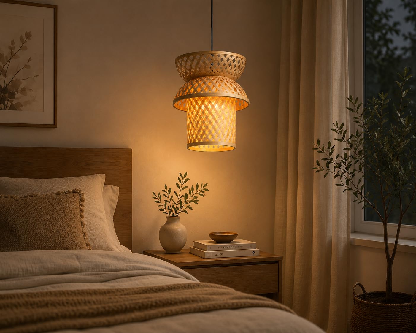 Handwoven Bamboo Pendant Light - Natural