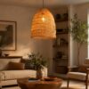 Wicker Rattan Pendant Light - Handwoven Beehive Ceiling Lamp Shade