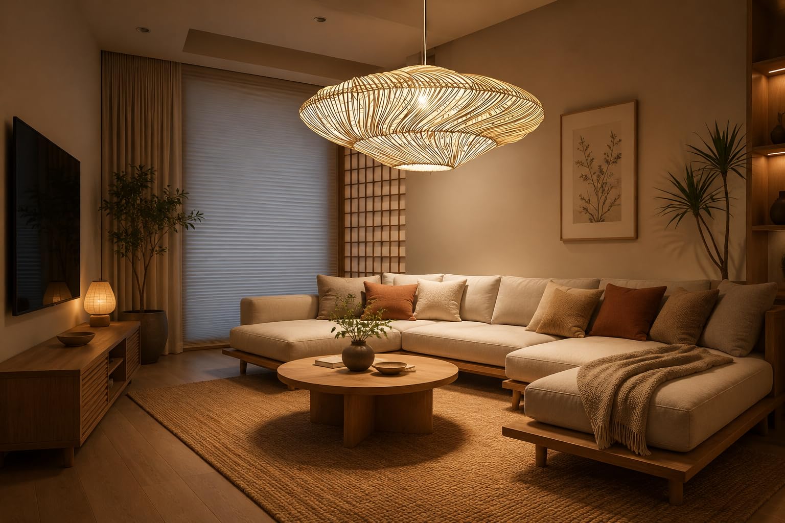 Woven Rattan Pendant Light - Natural