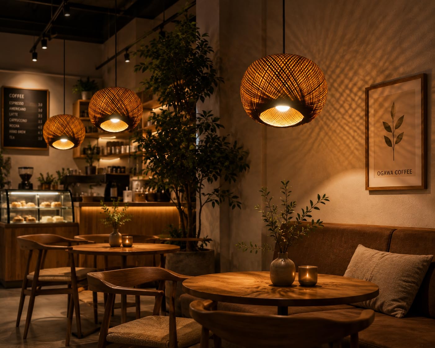 Hanging Natural Bamboo Woven Globe Pendant Light - Light