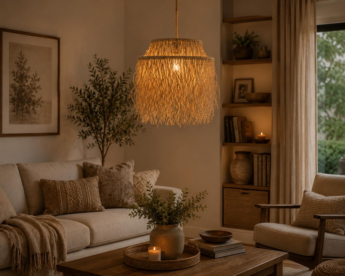 Hanging Natural Light - Boho Fringe Pendant Light