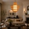 Hanging Natural Bamboo Pendant Light - Boho Woven Ceiling Light