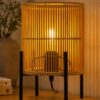 Rattan Table Lamp with Black Metal Stand - Boho