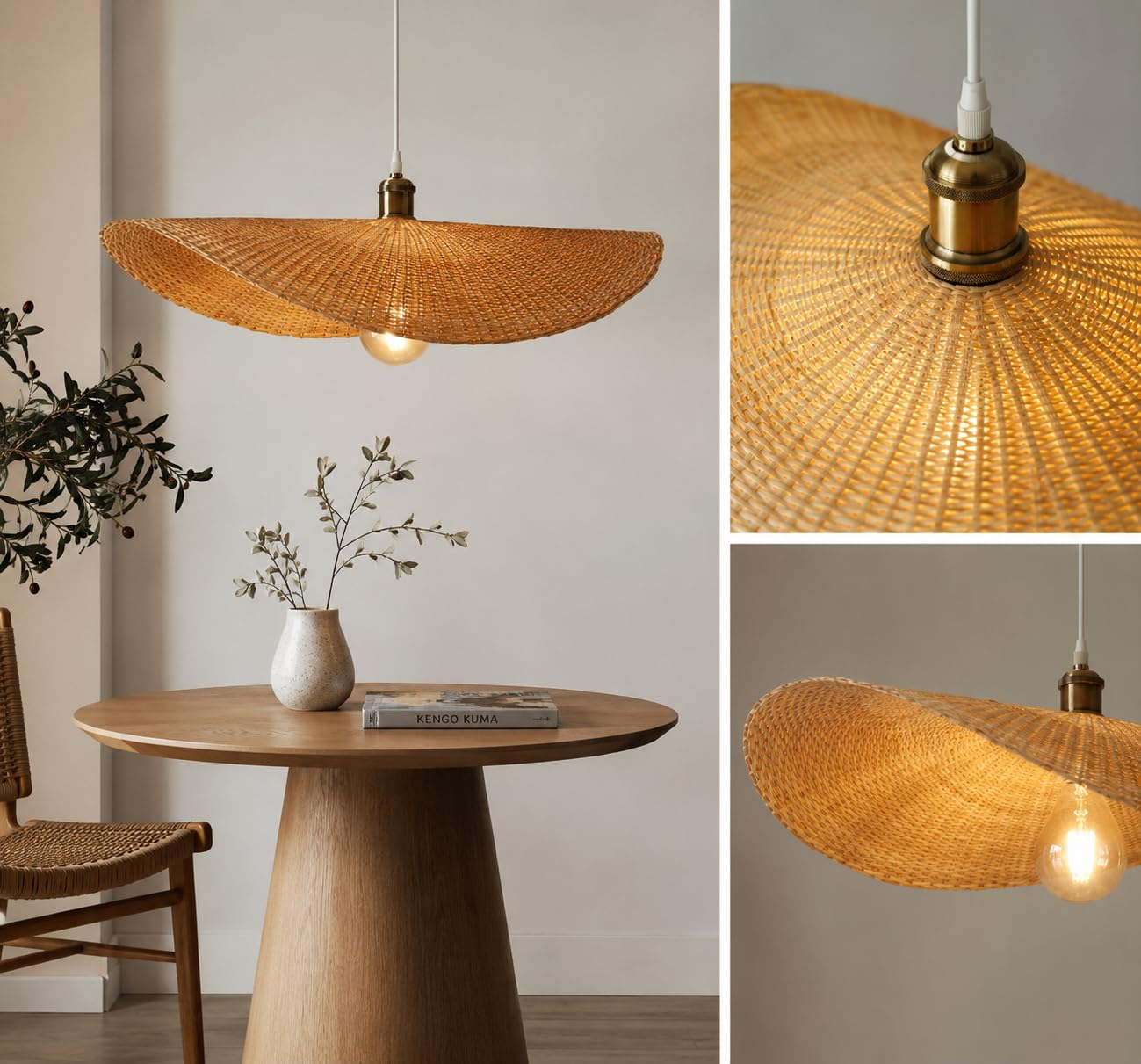 Woven Handwoven Bamboo Pendant Light - Natural Beige