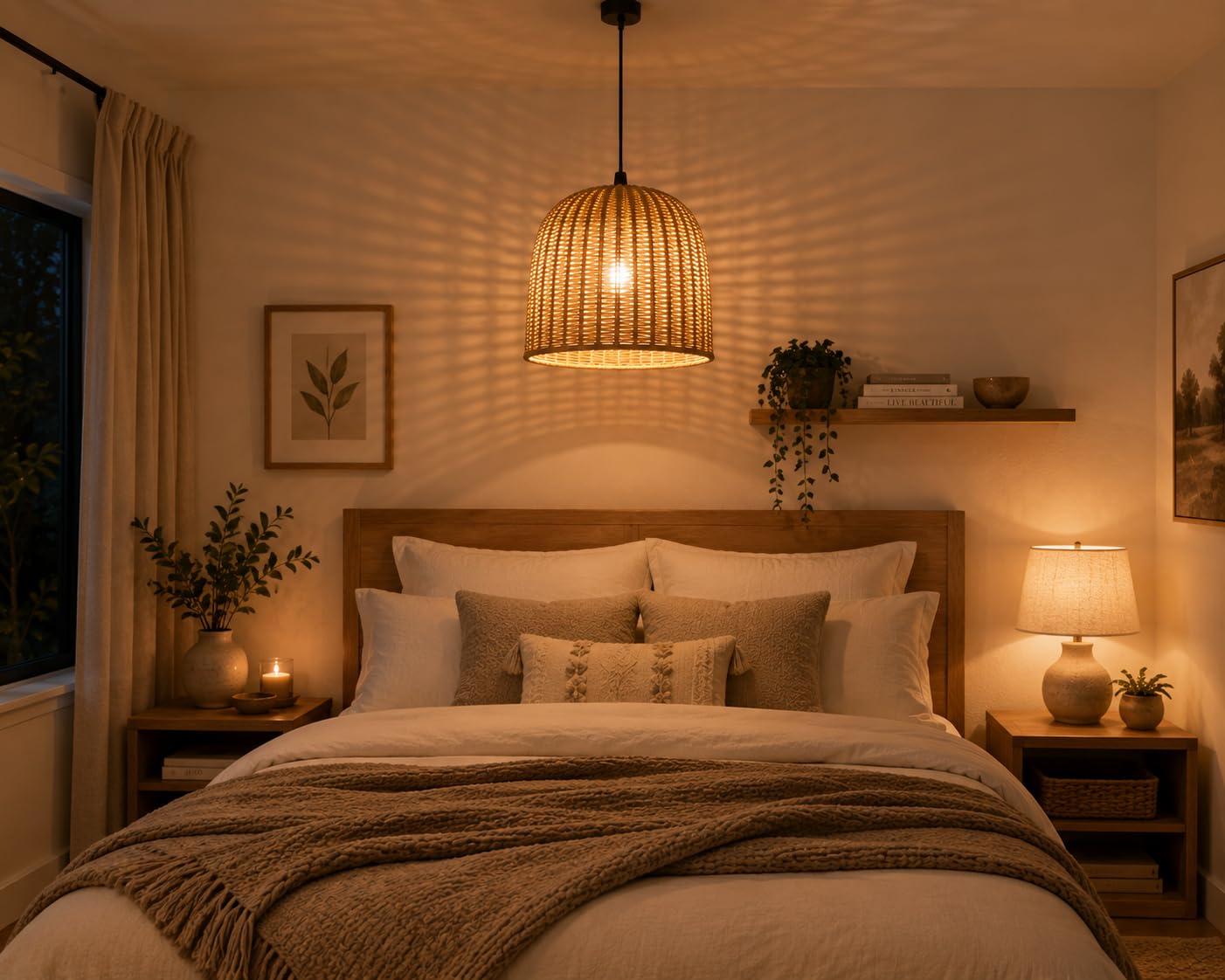 Rattan Flower Ceiling Light - Woven Flush Mount Lamp