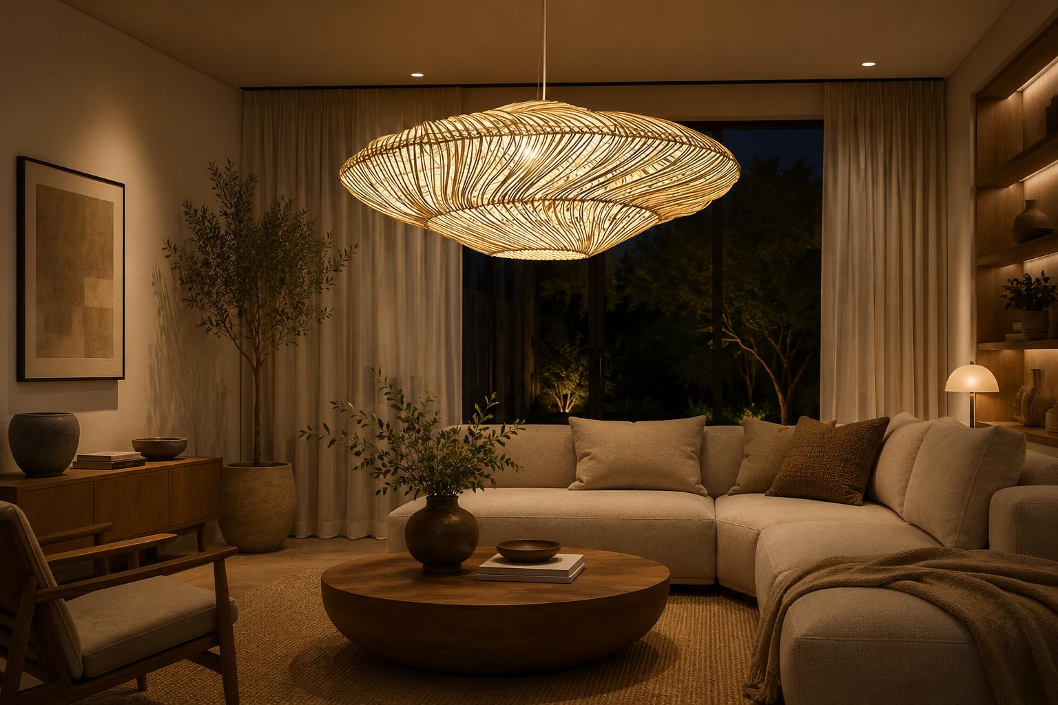 Woven Rattan Pendant Light - Natural