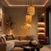 Hanging Light Set of 3 - Woven Bamboo Pendant Lights