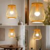 Wooden Cage Pendant Light - Natural Wood Slatted Hanging Lamp
