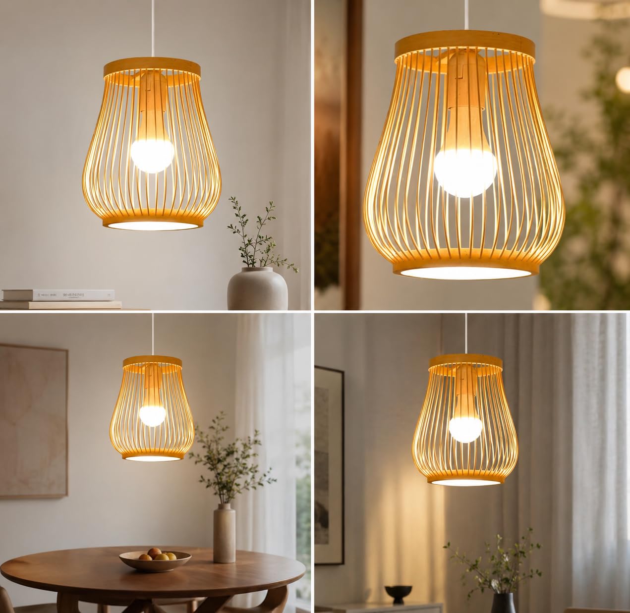 Wooden Cage Pendant Light - Natural Wood Slatted Hanging Lamp
