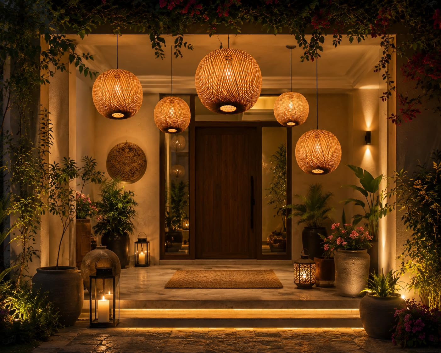 Handwoven Bamboo Globe Pendant Light - Natural Beige