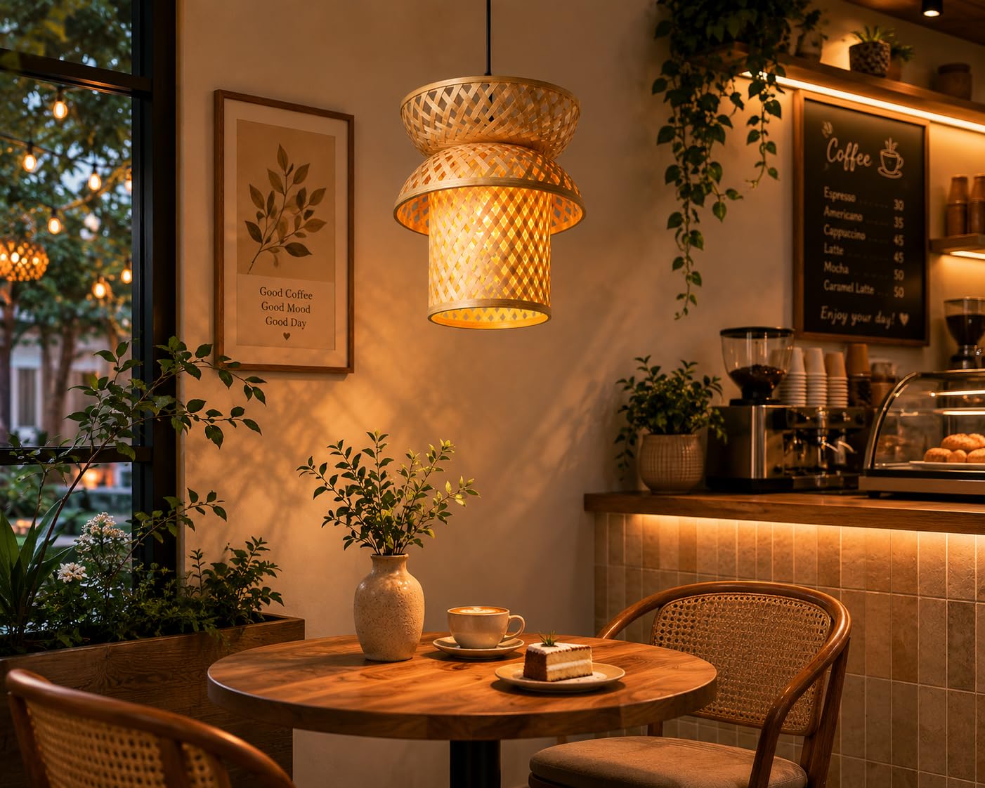 Handwoven Bamboo Pendant Light - Natural