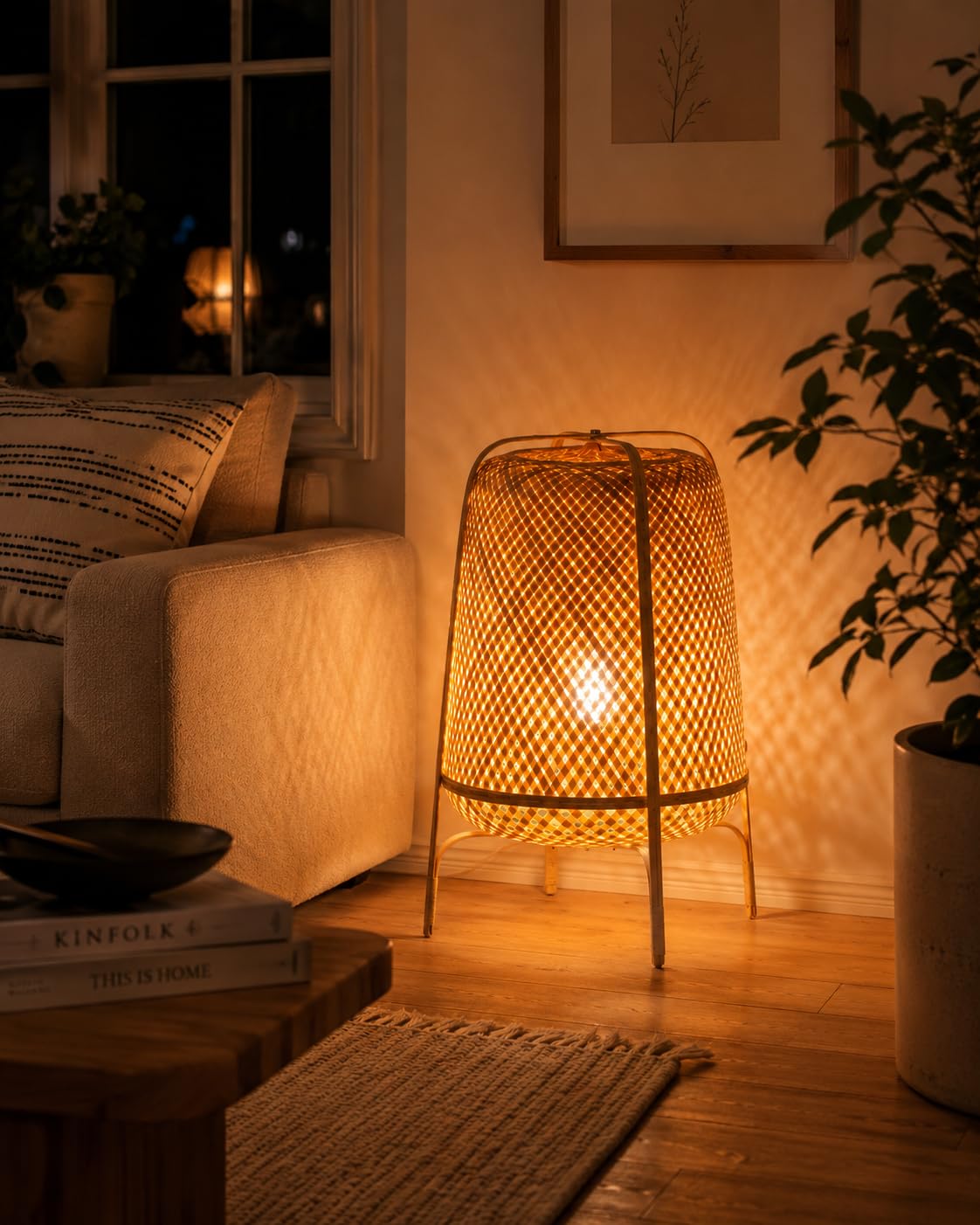 Woven Bamboo Table Light - Natural Rattan Weave